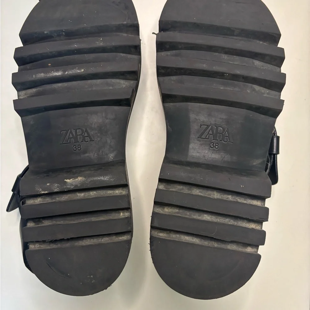 Zara Black Chunky Platform Leather Sandals - Picture 5 of 9